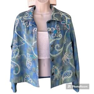 Napa Valley Embroidered Denim Jean Jacket Floral Collared Button Womens Petite M